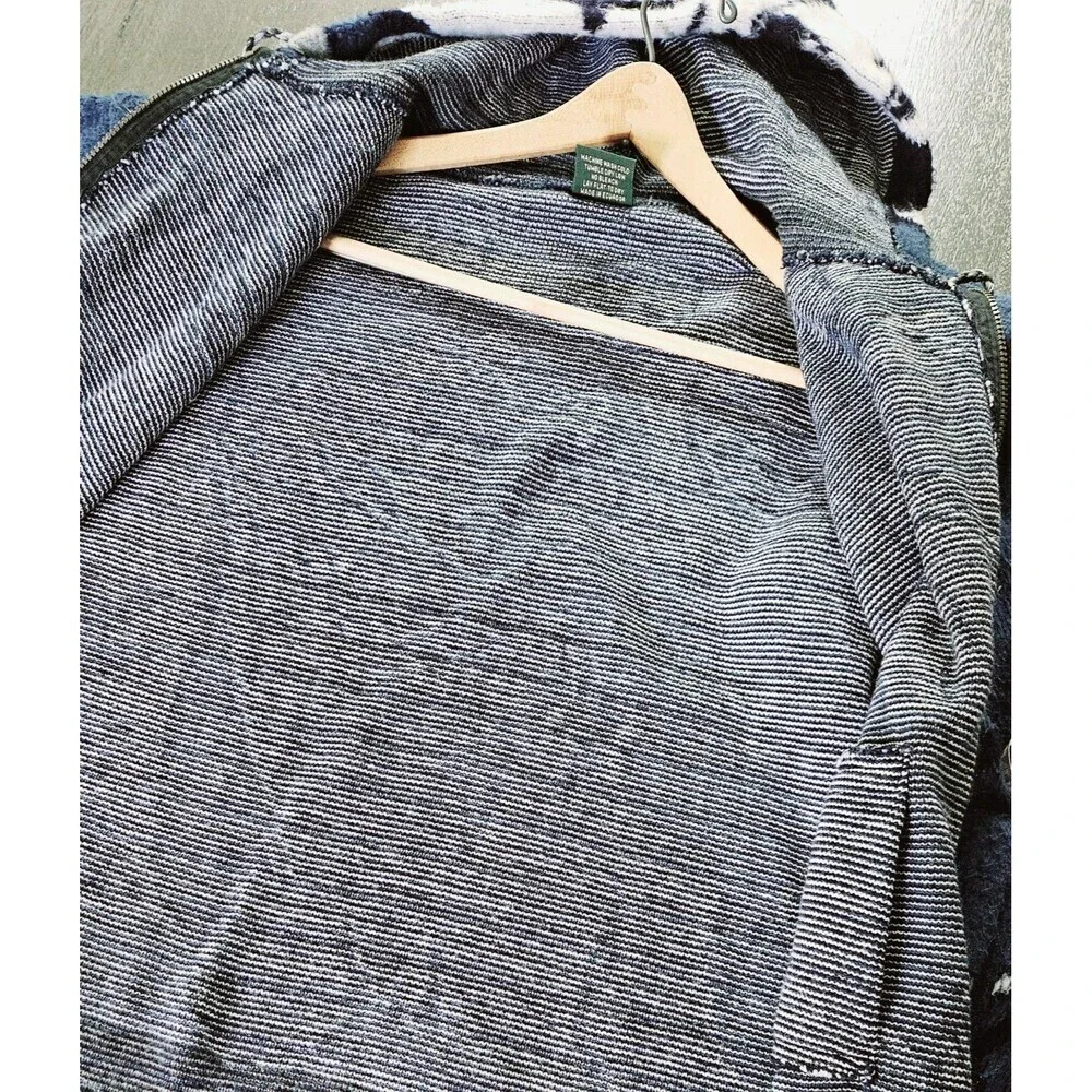 VTG GENESIS Blue Wolf Feather Hoodie Jacket Mens Large Full Zip Wool - Picture 11 of 11